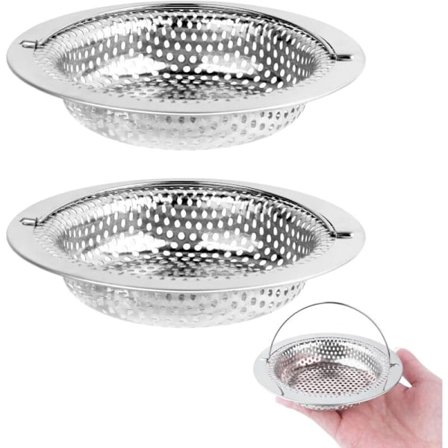 Sæt med 2 køkkenvaskfiltre, afløbsfilter i rustfrit stål med løftbart håndtag, 8 cm afløbsfilter, vask til køkkenvask, 11 cm x højde 2 cm