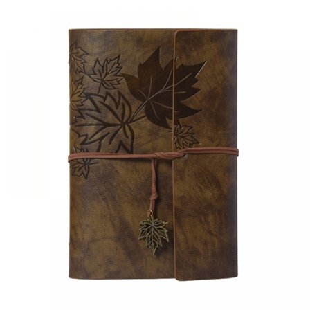 Vintage lædernotesbog med ahornbladmønster 16,5x23,5 CM 80 ark papir 6-rings ringbindsdagbog skitsebog A5 notesbog genopfyldelig gaveidé