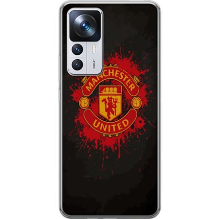 Kompatibelt Mobildeksel til Xiaomi Xiaomi 12T Manchester United logo i rød og gul farge med røff sportslig bakgrunn