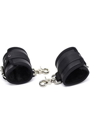 Leather Handcuffs With Big Hoops Black - Woome.pl