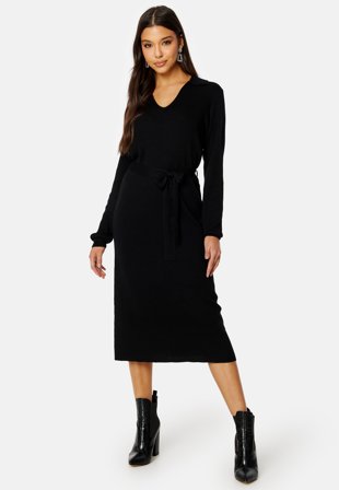 VILA Marla Collar L/S Knit Dress Black Klær