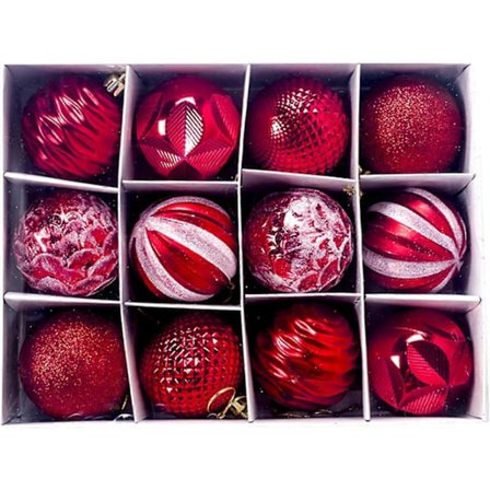 12 st 2,5 tum röda julgranskulor