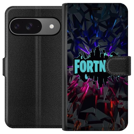 Kompatibelt Plånboksfodral till Google Google Pixel 9 Spelinspirerad abstrakt logotypdesign med exploderande former, neonljus och dynamisk energi fö