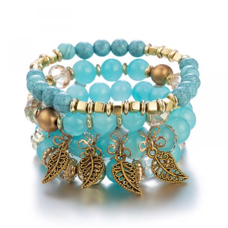 1PCS Bohemian Perle Multilayer Armbånd - Stackable Perle Armbånd, Blad Anheng Armbånd Dame Smykker