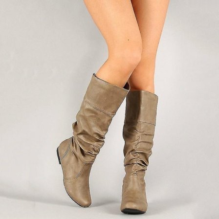 Kvinnors konstläder Platta Mid Calf Boots Wide Leg Shoes_v