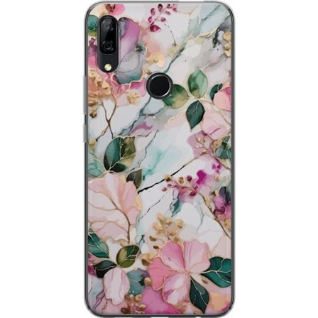 Kompatibelt Mobildeksel til Huawei P Smart Z Abstrakt marmormønster med blomster, blader og gyldne detaljer i myke pastellfarger