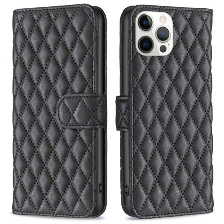 BINFEN COLOR Stødsikkert pungetui iPhone 12 Pro Max 6,7 tommer, BF Style-14 Påtrykt rombemønster Vegansk læder Mat anti-slid telefon cover med stativ 