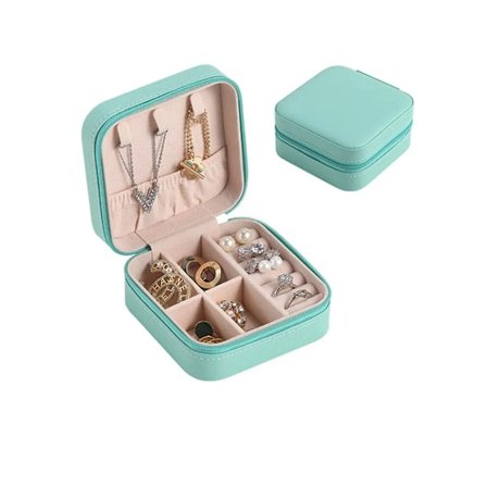 Enfärgad Smycken Arrangör Läder Kvadrat Liten Rund Låda Ring Örhängen Bärbar Rese Smycken Förvaringsväska