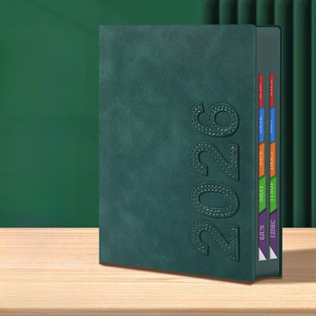 2026 12-månaders årsplan anteckningsbok/kalender A5 Grön