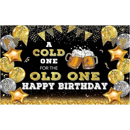 70,8" x 43,3" Grattis på födelsedagen Bakgrund för män En kall för den gamle Svart och guld Fotobakgrund 30:e 40:e 50:e födelsedagen Ölfest Dekoration