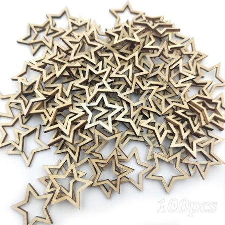 100 stk. trestjerner, ferdig i hul stjerneform, treornamenter for håndverk, bryllupsdekorasjon, bord og DIY scrapbooking