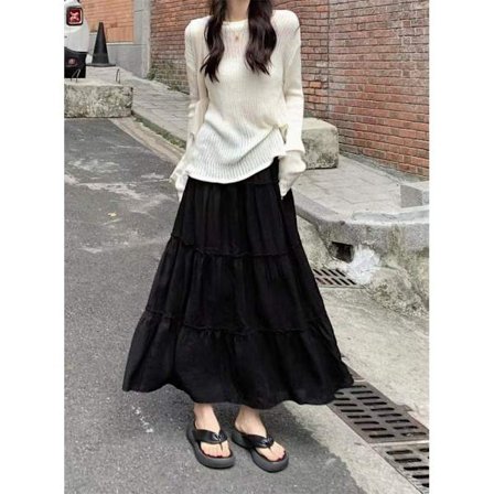 Tiered nederdel Maxi nederdel SORT M