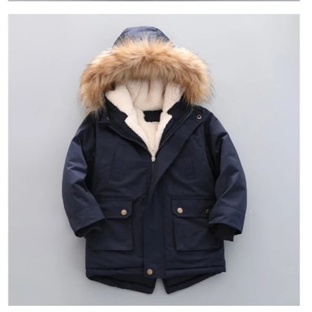 Gutter Vinterjakker Dunjakke Hette Dunjakke Parkas Vindtett Overfrakk Marineblå 120cm