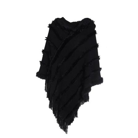 Elegant strikket sjal Poncho Cape Sort