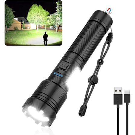 Taskulamppu - Ladattava ja magneettinen - Sopii hätätilanteisiin ja retkeilyyn - IPX6 vedenpitävä - 7 tilaa - Musta - All-in-one