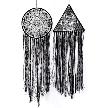 Bitar Svart Handgjord Virkad Drömfångare Spets Evil Eye Design Drömfångare Gotisk vägghängande dekorationer för hemprydnad Festpresent