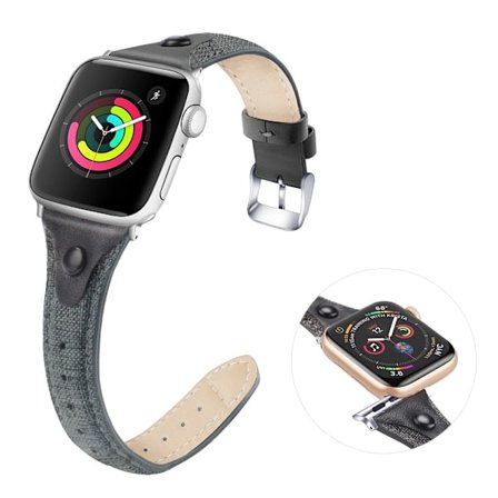 Apple Watch Series 5 / 4 44mm kangas aidosta nahasta valmistettu kellonauha - Harmaa / Musta