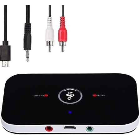 Bluetooth 5.0 Sender Mottaker, 2-i-1 Trådløs Bærbar Stereo Lydadapter Mottaker med RCA/3.5mm AUX Kompatibel Lav Latens HD Lyd
