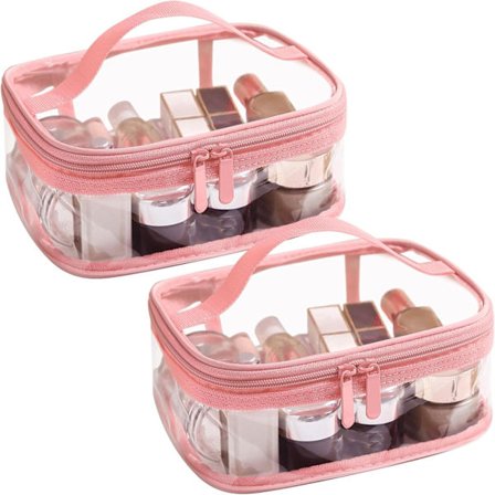 Pieces Gennemsigtige Toilettasker, PVC Vandtæt Makeup Taske med Stor Kapacitet og Håndtag, Rejsesæt til Fly, Kosmetiktaske til Kvinder (Pink)