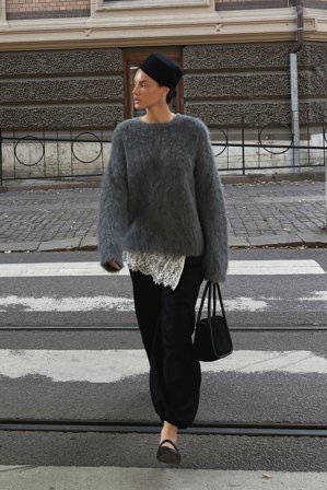 Premium Selection Knitted Alpaca Blend Oversized Sweater - Premium kvalitet - Grå - XS
