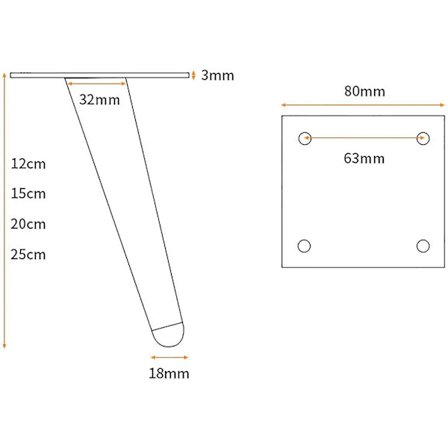 Sett med 4 møbelbein i metall, svart, for skap, sofa