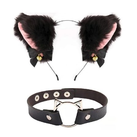 Huvudband Katt Flicka Katt Öron Enkla Hår Tillbehör Halsband Set