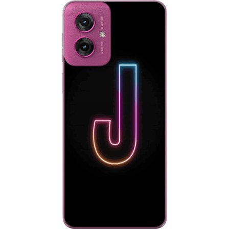 Kompatibel Mobilcover til Motorola Motorola Moto G55 Minimalistisk neonbogstav J i farveskiftende lys mod sort baggrund
