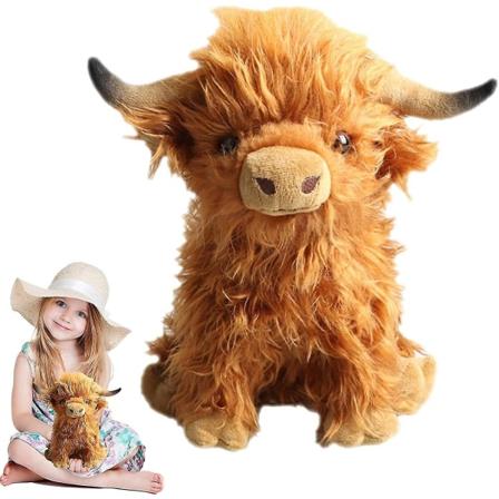Scottish Highland Cow Plysch Gosedjur Plyschleksaker,realistiska mjuka stoppade presentdockor för barn Pojkar Flickor Brown