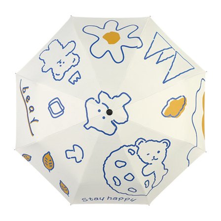 Söpö Karhu UV-suoja Täysin Automaattinen Kokoontaitettava Sateenvarjo Kannettava Valkoinen Aurinkovarjo Ulkokäyttöön