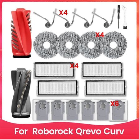 Reservedele til Qrevo Curv robotstøvsuger, hovedbørste, sidebørste, Hepa-filter, moppeklud, støvpose