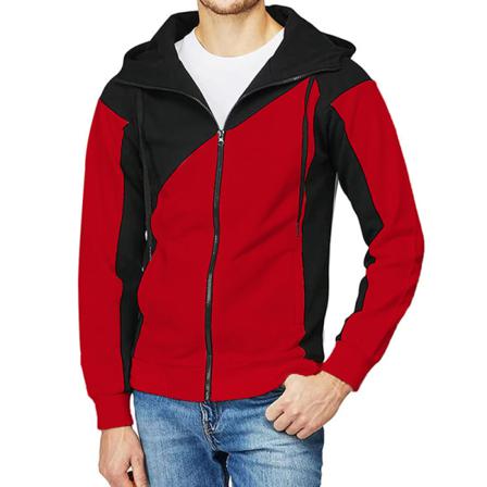 Män Color Block Zip Up Huvjackor Med Fickor Sweatshirt