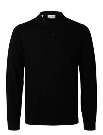 Slhtray Ls Knit Merino Polo Noos Tops Knitwear Long Sleeve Knitted Polos Black Selected Homme