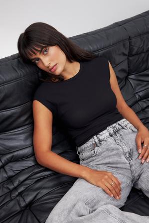 NA-KD Sheer Rib Tank Top - Hauts sans manches - Noir - S (EU 34-36)