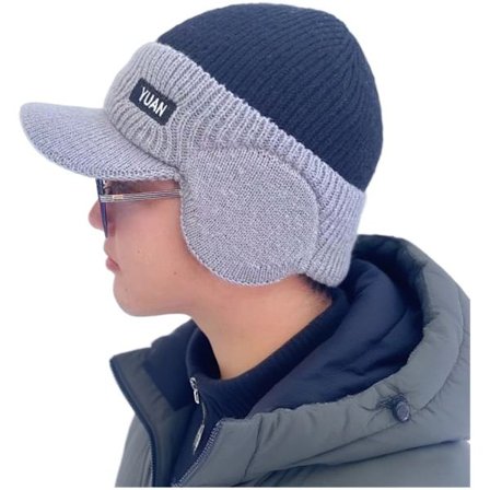 Varm strikket vinterlue for menn med øreklaffer, tykk og vindtett, egnet for sykling.