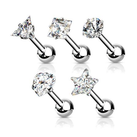 Pakke med 5 Tragus/bruskpiercing med hvidt CZ IP-316L stål