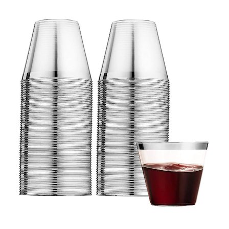 Silverkantade Plastglas, Plastvinglas Återanvändbara Dryckesglas Champagne Party Vinglas