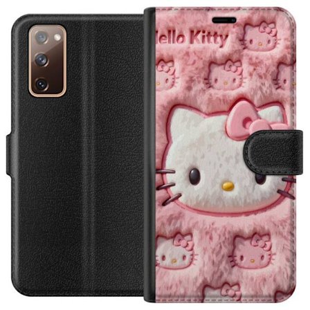 Kompatibelt Lommeboketui til Samsung Galaxy S20 FE Hello Kitty rosa fluffy bakgrunn med ikoniskt ansikt og kawaii-estetikk