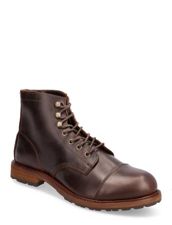Slhroman Leather Toe-Cap Boot B Nyörisaappaat Ruskea Selected Homme
