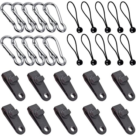 Presenningklemme, Teltpresenningklemme, Karabinhage, Bungeetov, til Presenning, Cam