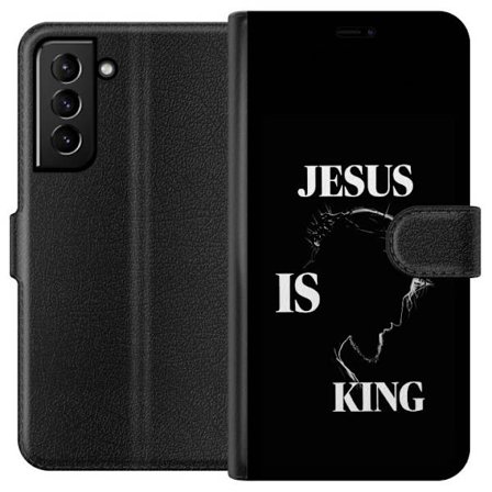 Kompatibel Tegnebogsetui til Samsung Galaxy S21+ 5G Farverige kawaii-figurer stakket lodret på en lilla baggrund med bløde former og en legende sød