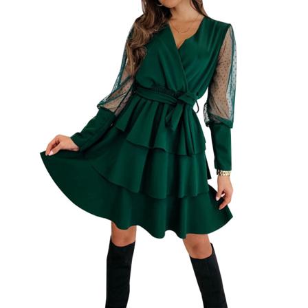 Elegant Kvinnor Solid Mini Klänning Sommar Wrap V-neck Elastisk Midja