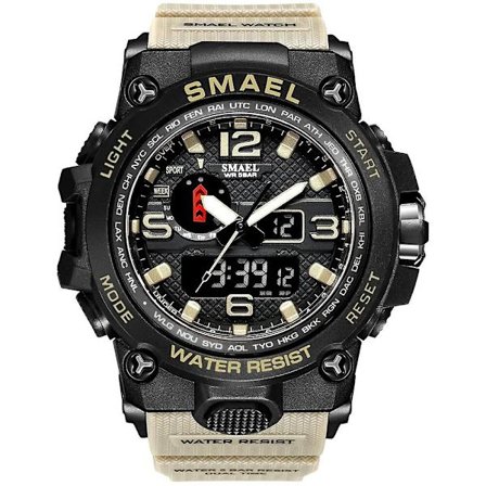Smael klockor för män 50 m vattentät klocka Alarm Reloj Hombre 1545d Dual Display Armbandsur Quartz Military Watch Sport Ny Herr