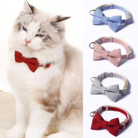 Rutig rosett Katt Hundhalsband Fluga Justerbar krage röd grey