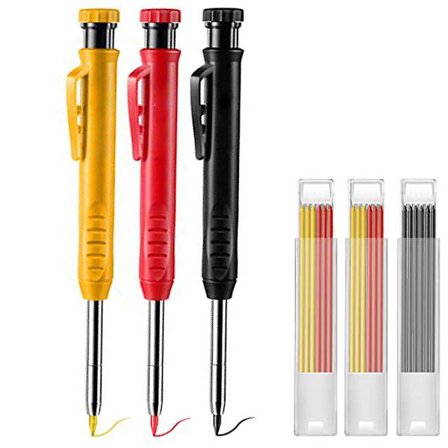 Solid Carpenterpenna med Påfyllningsblyerts och Inbyggd Spetsvässare för Mekanisk Penna för Djupt Hål Märkning Träbearbetningsverktyg