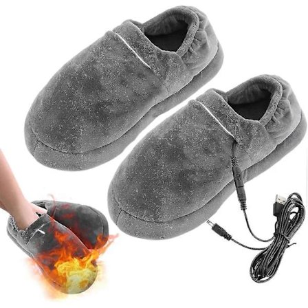 Elektriske USB-varmesko Tøfler Fotvarmere for menn og kvinner, oppladbare plysjsko, varmende tøfler for vinteren