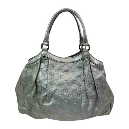 Gucci Vintage, Gucci GG Guccissima Sukey Medium Silver Leather Tote Shoulder Hand Bag Preowned Grijs, Dames, Maat:ONE Size