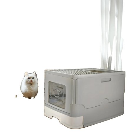 Kattlåda, lätt att rengöra med utdragbar låda, kattvänlig innesluten design,GRÅ