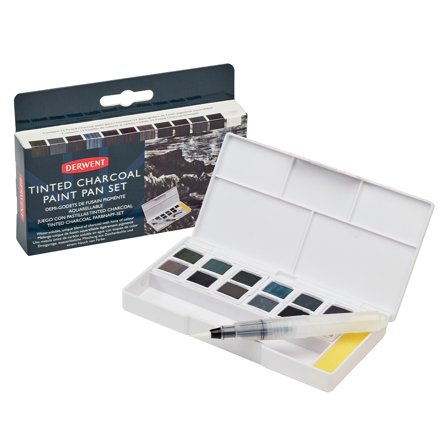Derwent Tinted Charcoal Paint Pan Set 12 halve napjes