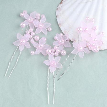 Pärlbrud Hårnålar för bröllop Blå pärla Hårstycke Brudblomma Huvudstycken brudtärna Håraccessoarer för kvinnor och flickor (paket med 3)(Rosa)