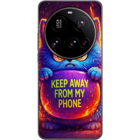 Kompatibelt Mobildeksel til Xiaomi Xiaomi 15 Ultra Sinna lodne blå katt med teksten "Hold deg unna telefonen min" i neonfarger og ildlignende effekte
